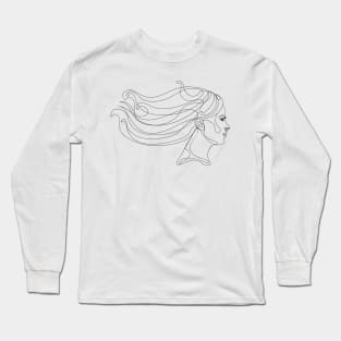 Girl portrait in profile lineart Long Sleeve T-Shirt